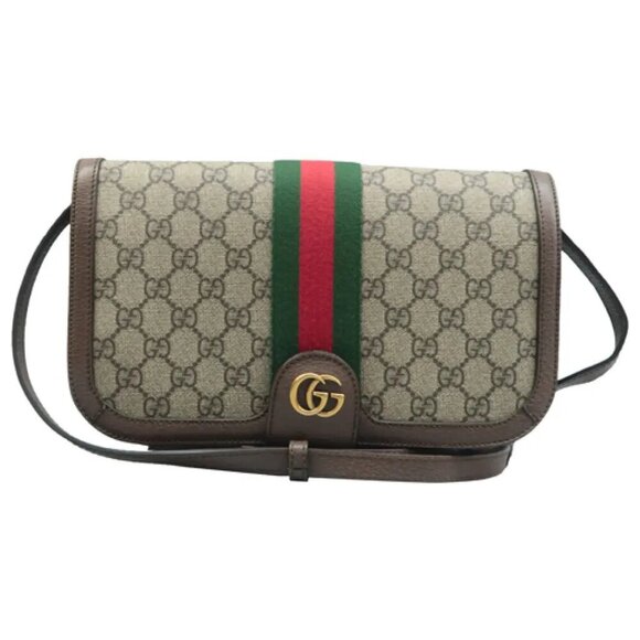 100% Authentic GUCCI Ophidia Brown Canvas Shoulder Bag - Picture 1 of 12